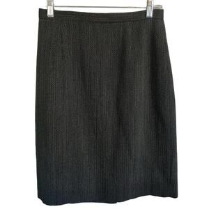 Ann Taylor Wool Skirt Size 6 Black Chevron Pattern Knee Length Lined Workwear
